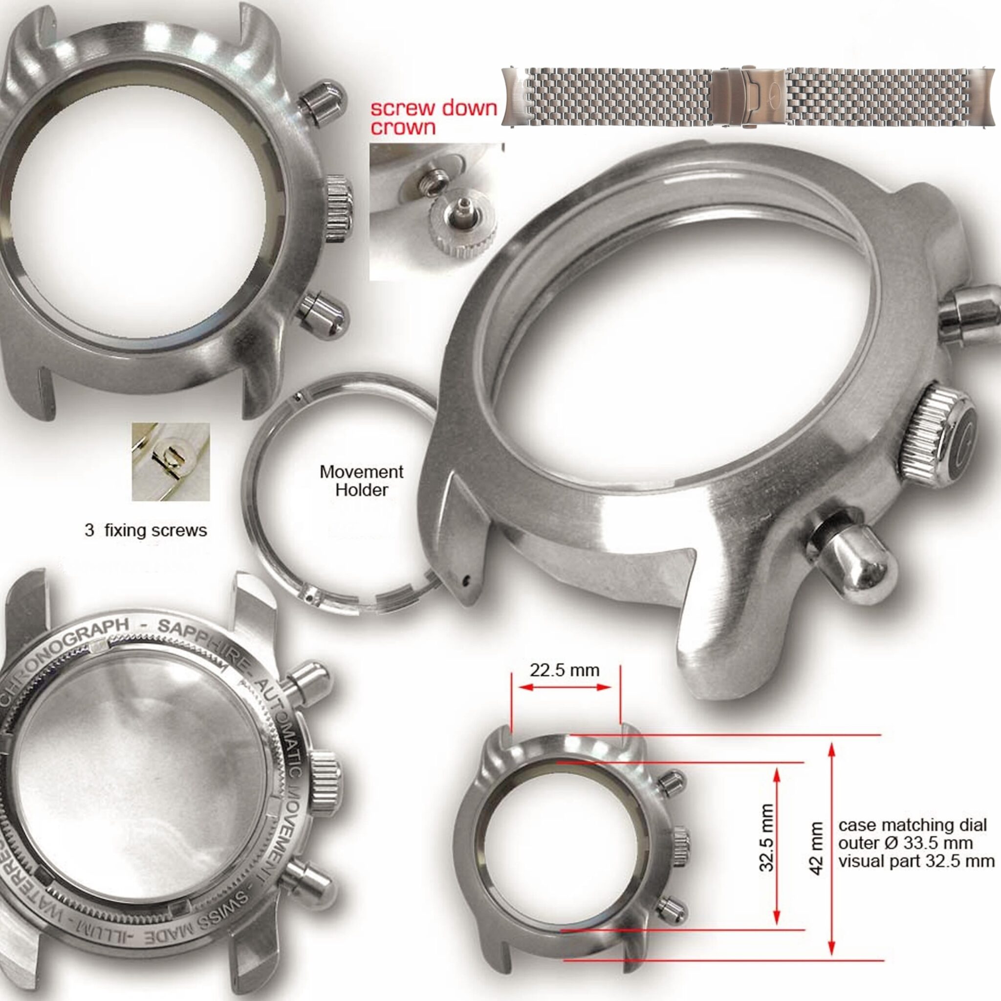 ANGULAR MOMENTUM ETA 7750 Automatic Chronograph Watch Case and Bracelet