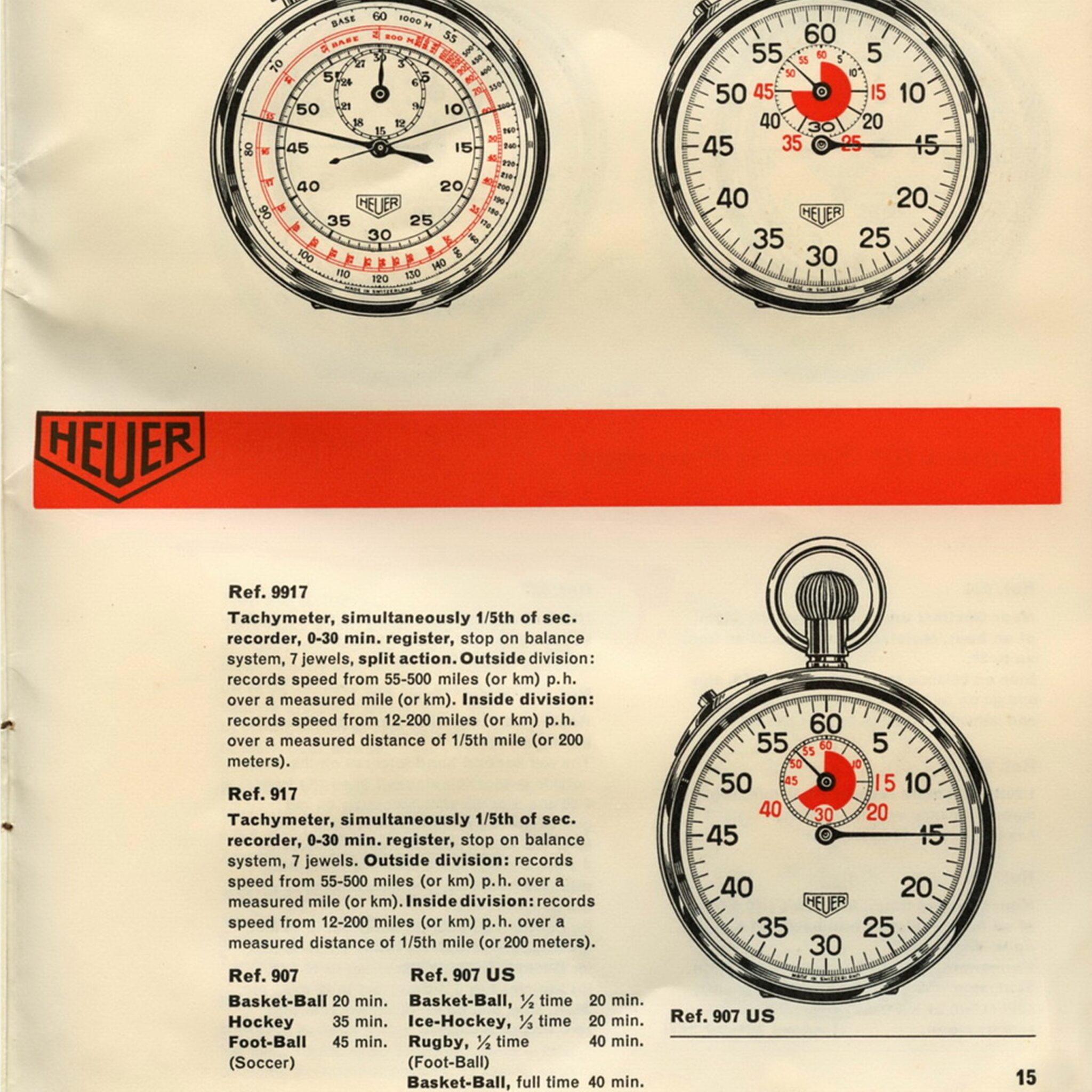 HEUER Referee StopWatch Ref. 907 - Vintage - TOP