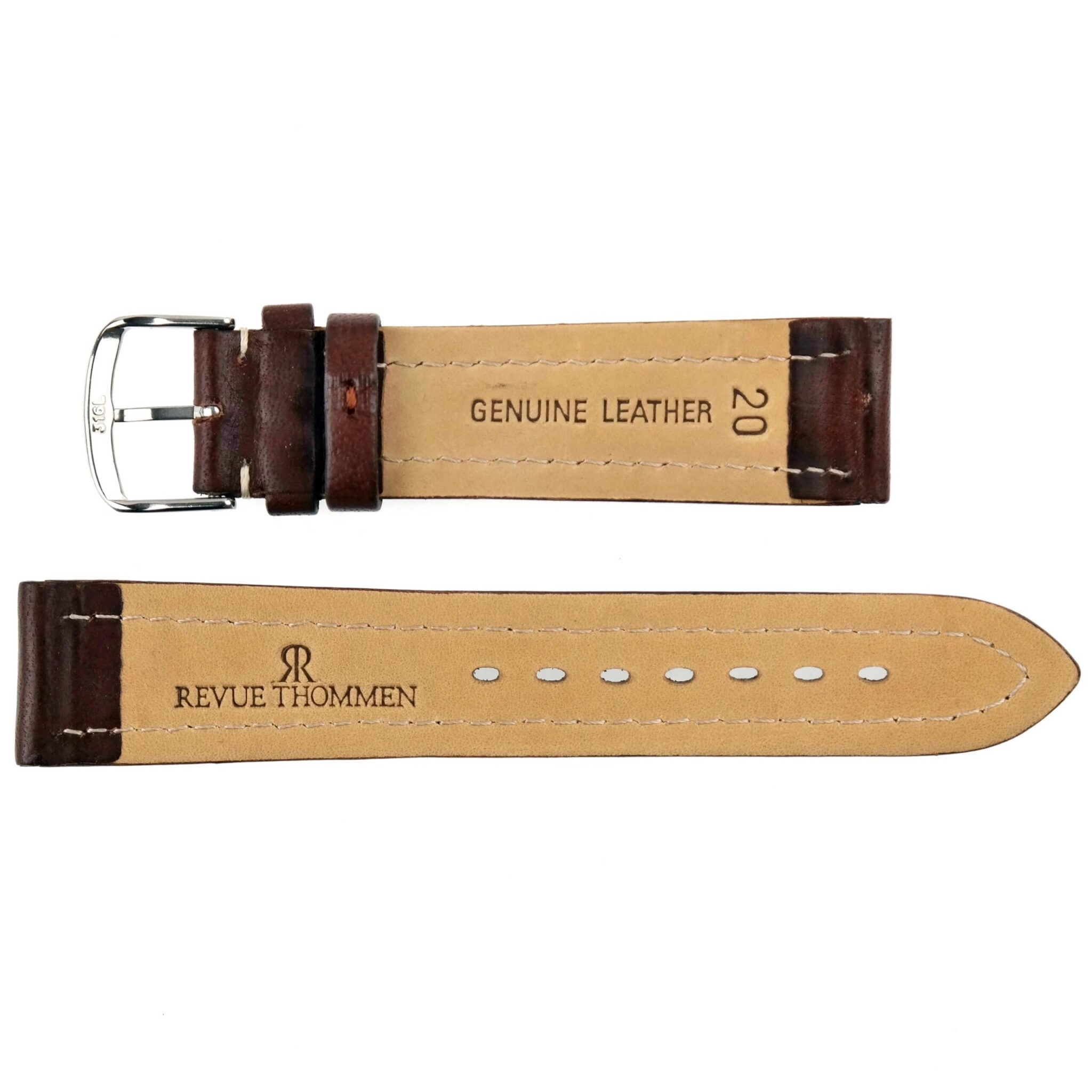 REVUE THOMMEN - Leather Watch Strap - 20 mm - Swiss Made - Brown