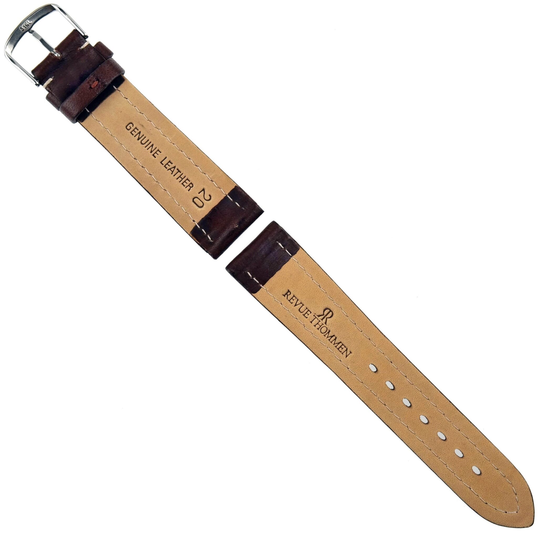 REVUE THOMMEN - Leather Watch Strap - 20 mm - Swiss Made - Brown