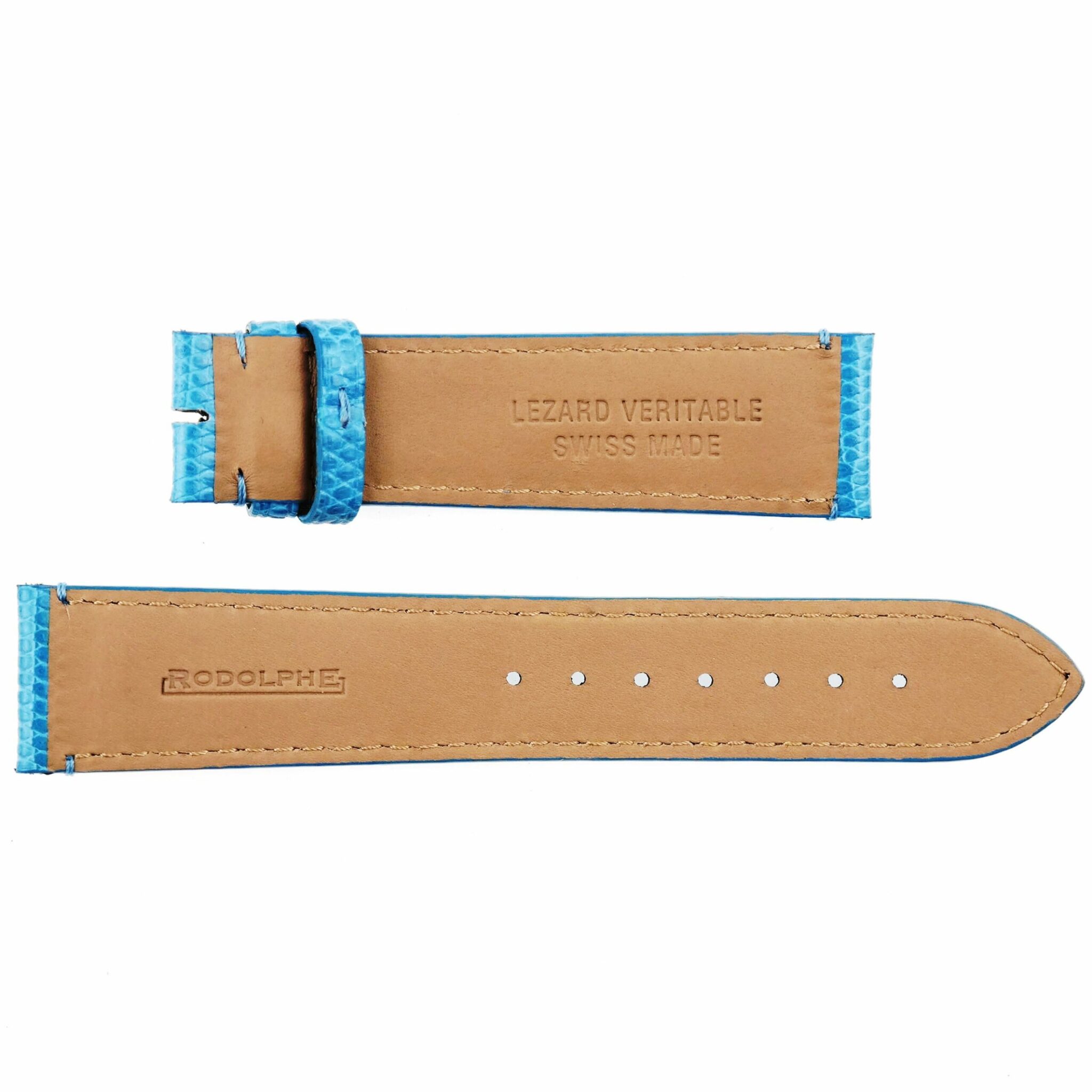 RODOLPHE - Luxury Watch Strap - 20 mm - Genuine Lizard - Swiss Made - Blue