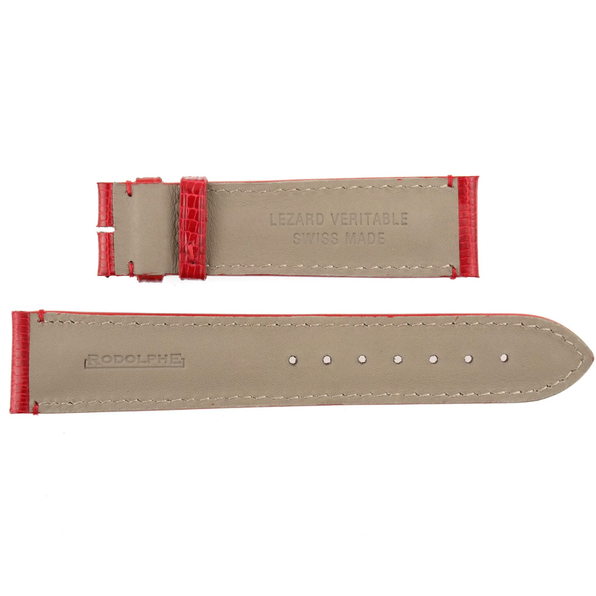 RODOLPHE - Luxury Watch Strap - 20 mm - Genuine Lizard - Swiss Made - Red