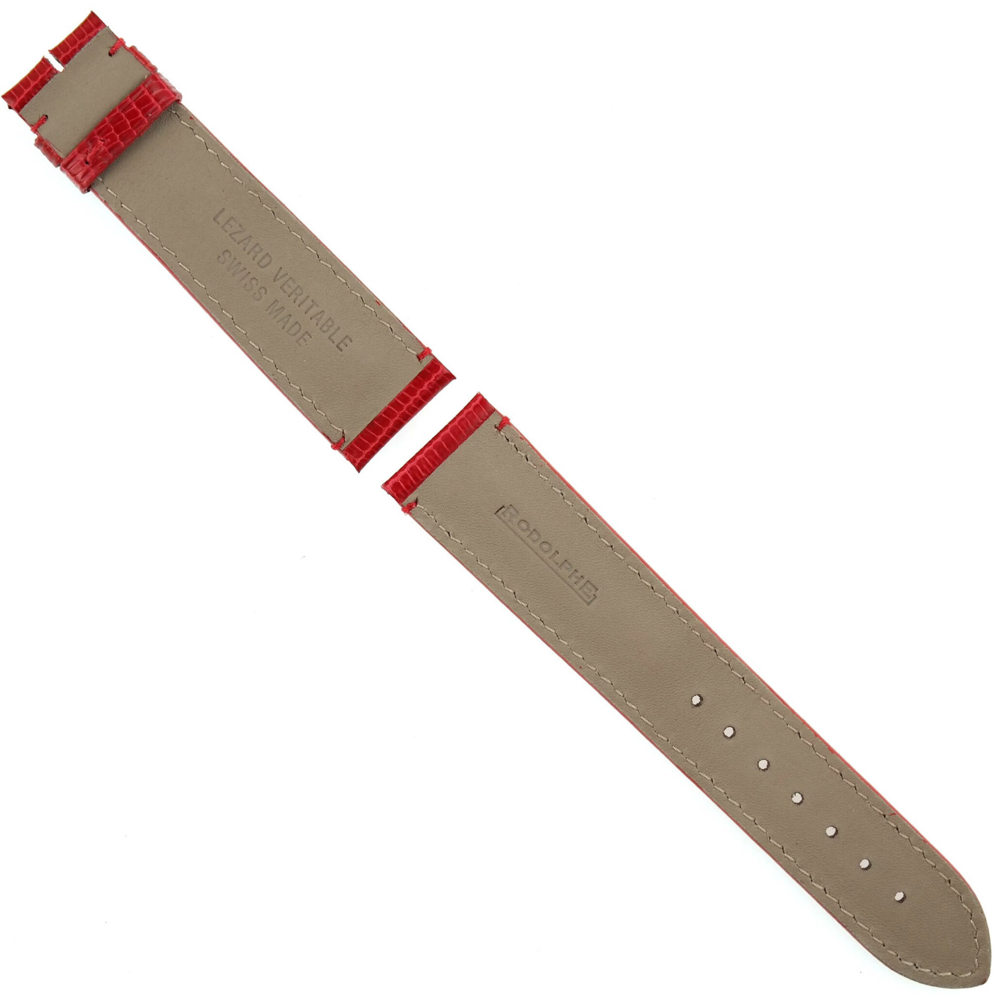 RODOLPHE - Luxury Watch Strap - 20 mm - Genuine Lizard - Swiss Made - Red