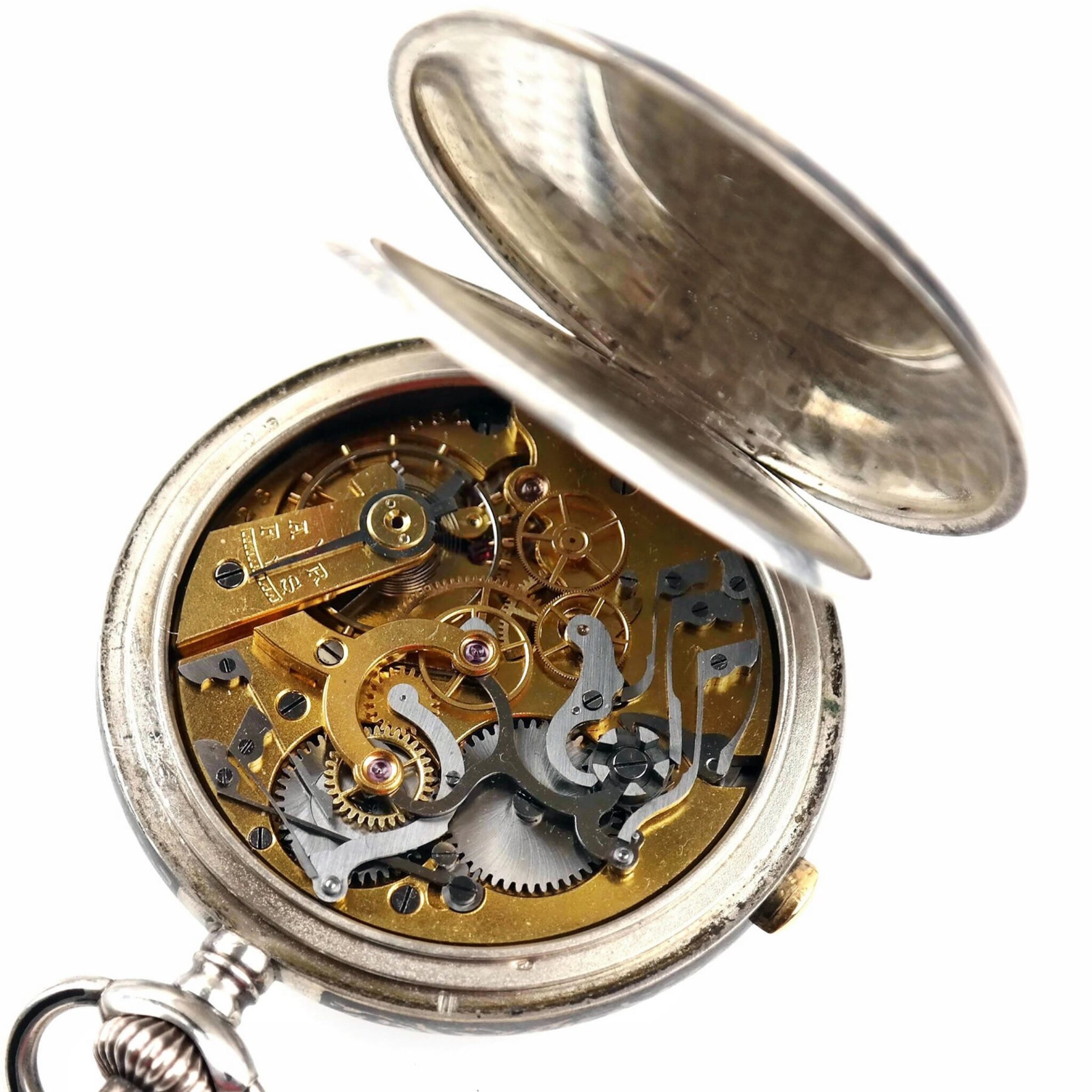 Single Pusher Column Wheel Chronograph Vintage Silver Pocket Watch