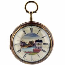 Ancient Enameled Painted Verge Fusee Pocket Watch With Painted Dial