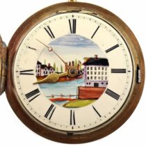 Ancient Enameled Painted Verge Fusee Pocket Watch With Painted Dial