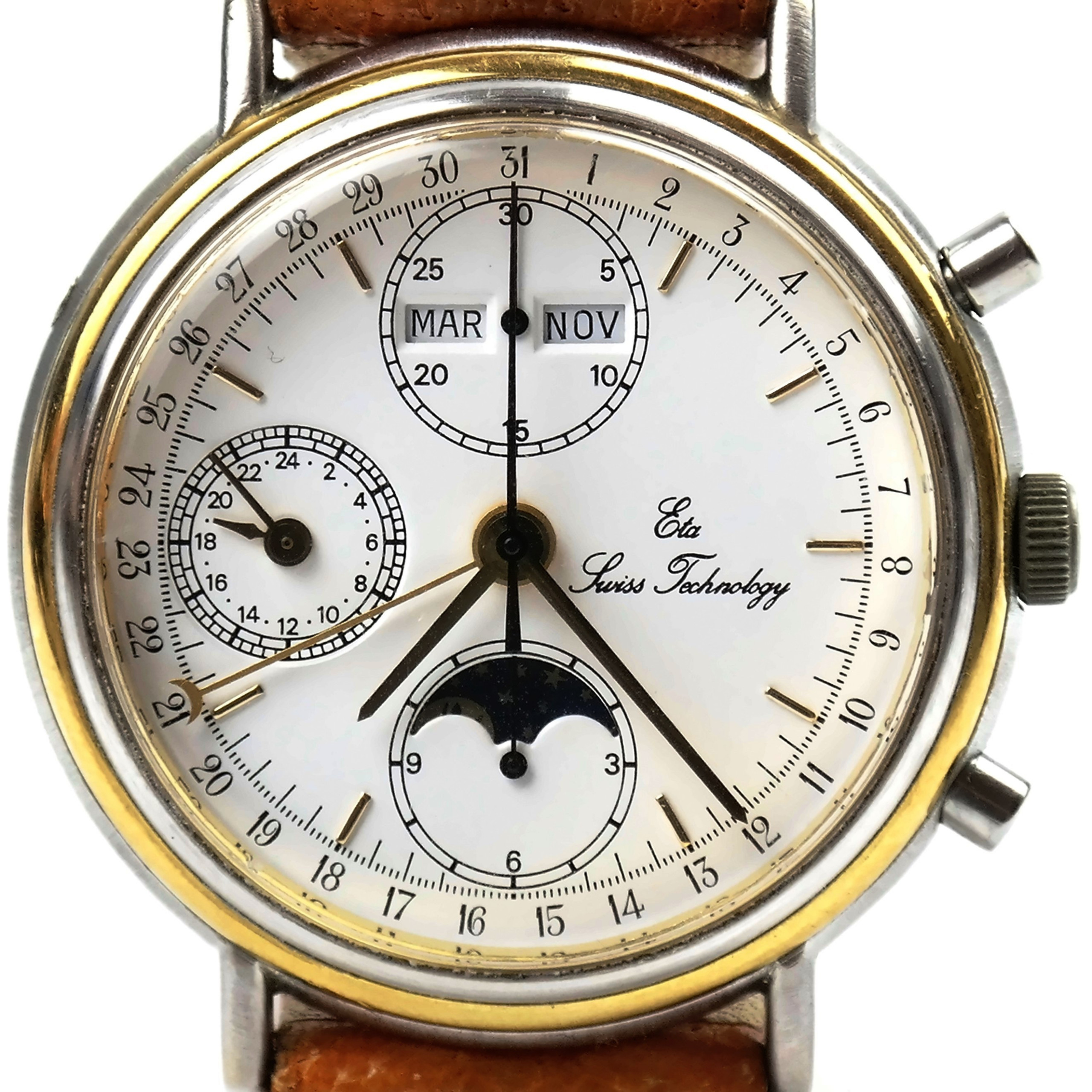 ETA SWISS TECHNOLOGY Swiss Automatic Moon Phases Chronograph Watch Valjoux 7751